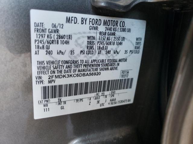 2FMDK3KC6DBA56920 - 2013 FORD EDGE LIMITED GRAY photo 12