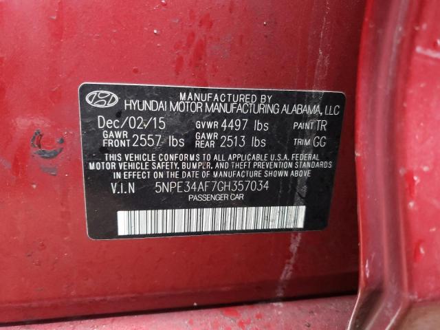 5NPE34AF7GH357034 - 2016 HYUNDAI SONATA SPORT MAROON photo 12