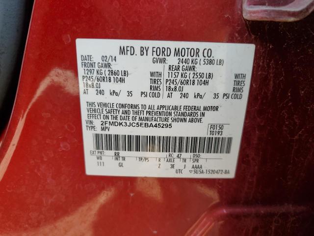 2FMDK3JC5EBA45295 - 2014 FORD EDGE SEL RED photo 12