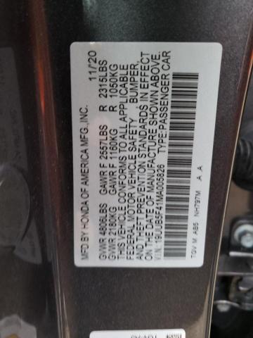 19UUB5F41MA005826 - 2021 ACURA TLX TECHNOLOGY 灰色 照片 12