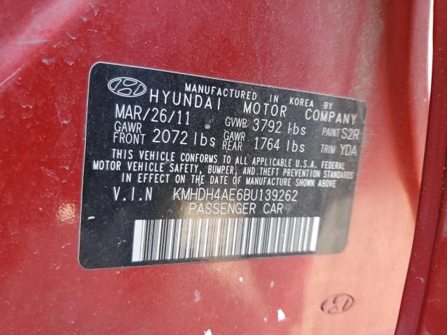 KMHDH4AE6BU139262 - 2011 HYUNDAI ELANTRA GLS RED photo 12