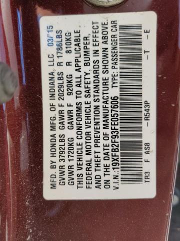 19XFB2F93FE057606 - 2015 HONDA CIVIC EXL Bordo foto 12