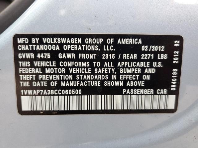 1VWAP7A38CC060500 - 2012 VOLKSWAGEN PASSAT S BLUE photo 13