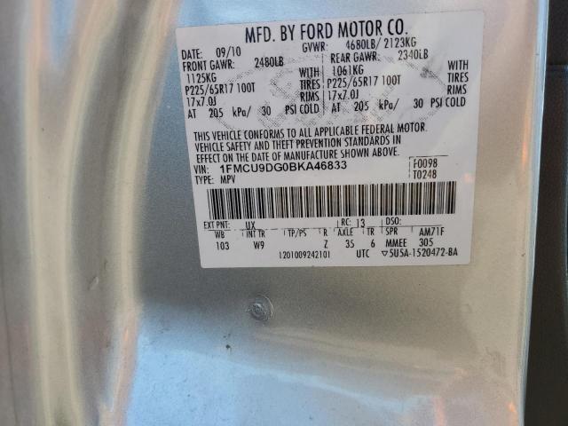 1FMCU9DG0BKA46833 - 2011 FORD ESCAPE XLT SILVER photo 12