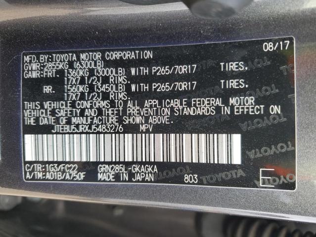 JTEBU5JRXJ5483276 - 2018 TOYOTA 4RUNNER SR5/SR5 PREMIUM 灰色 照片 13