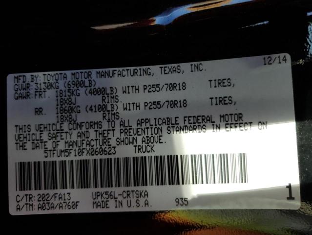 5TFUM5F10FX060623 - 2015 TOYOTA TUNDRA DOUBLE CAB SR/SR5 BLACK photo 13