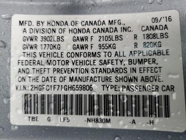 2HGFC1F71GH659806 - 2016 HONDA CIVIC EXL GRAY photo 13