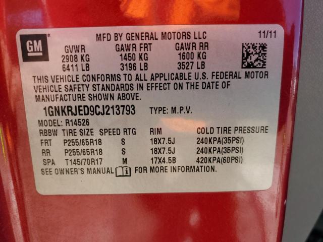 1GNKRJED9CJ213793 - 2012 CHEVROLET TRAVERSE LT RED photo 13