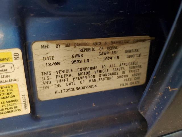 KL1TD5DE5AB072054 - 2010 CHEVROLET AVEO LS 蓝色 照片 12