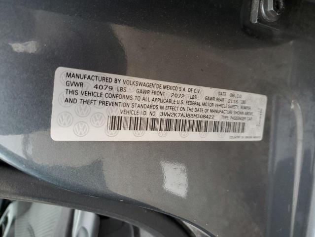 3VW2K7AJ8BM308422 - 2011 VOLKSWAGEN JETTA BASE 灰色 照片 12