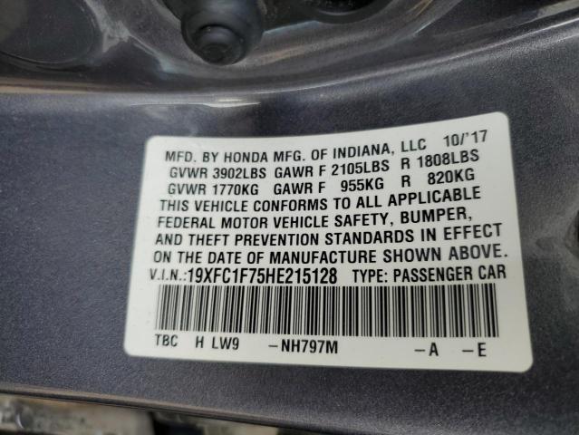 19XFC1F75HE215128 - 2017 HONDA CIVIC EXL გრაფიტი ფოტო 12