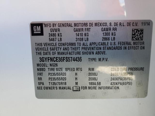 3GYFNCE36FS574436 - 2015 CADILLAC SRX PERFORMANCE COLLECTION Blanc photo 14