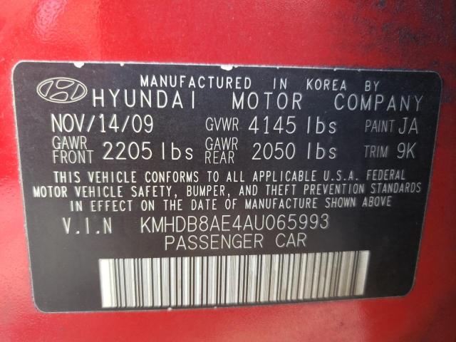 KMHDB8AE4AU065993 - 2010 HYUNDAI ELANTRA TO GLS RED photo 12