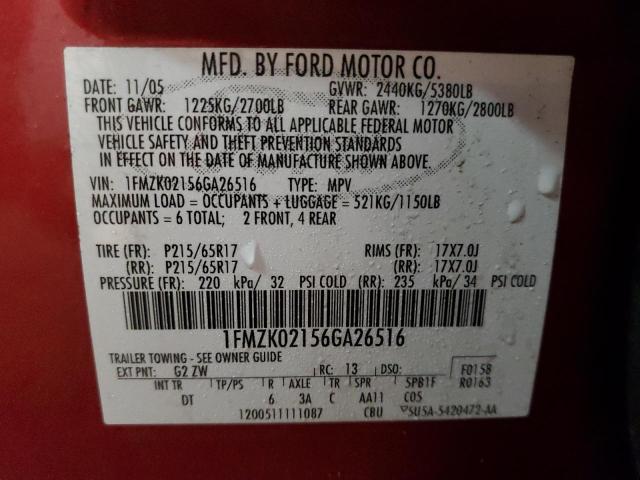 1FMZK02156GA26516 - 2006 FORD FREESTYLE SEL RED photo 14