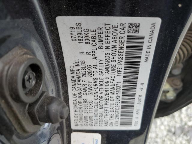 2HGFC2F69KH583371 - 2019 HONDA CIVIC LX CHARCOAL photo 13