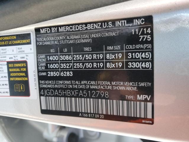 4JGDA5HBXFA512798 - 2015 MERCEDES-BENZ ML 350 4MATIC SILVER photo 13