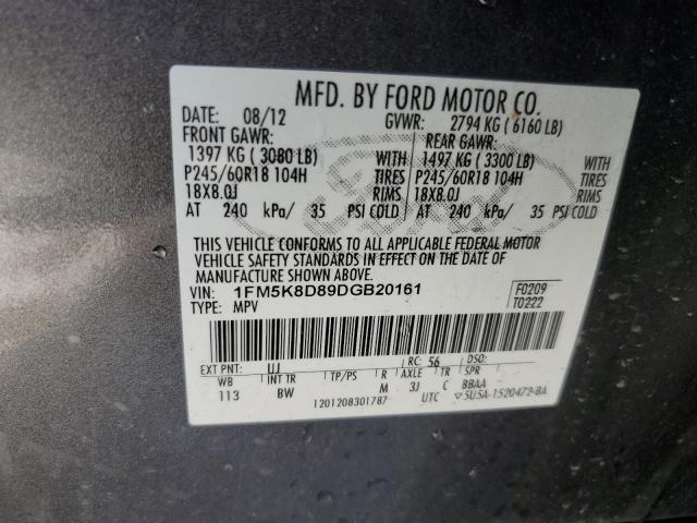 1FM5K8D89DGB20161 - 2013 FORD EXPLORER XLT GRAY photo 13