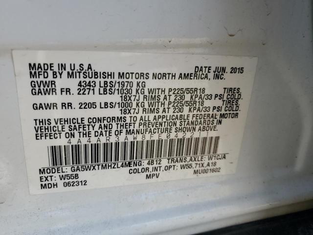 4A4AR3AW8FE042211 - 2015 MITSUBISHI OUTLANDER ES WHITE photo 13