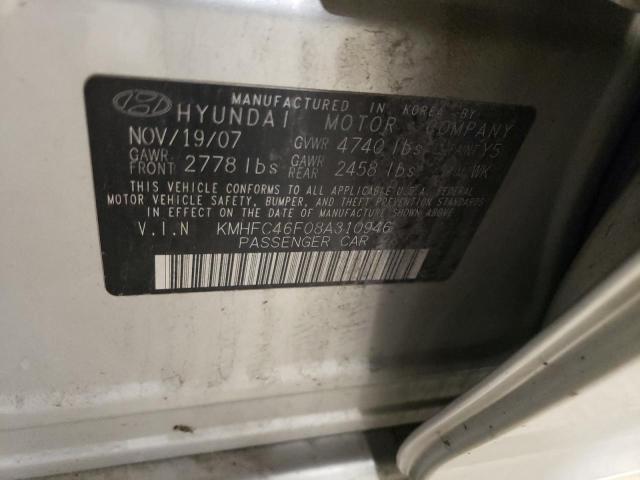 KMHFC46F08A310946 - 2008 HYUNDAI AZERA SE SILVER photo 12