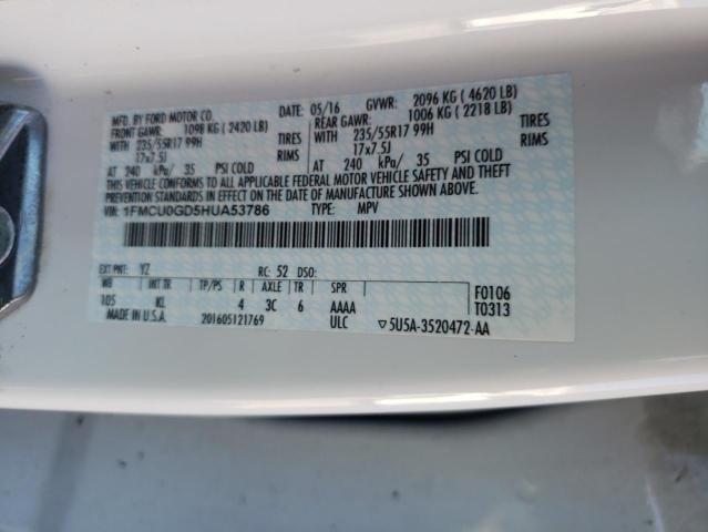 1FMCU0GD5HUA53786 - 2017 FORD ESCAPE SE WHITE photo 12