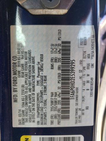 1FA6P0HD2E5399295 - 2014 FORD FUSION SE BLUE photo 12