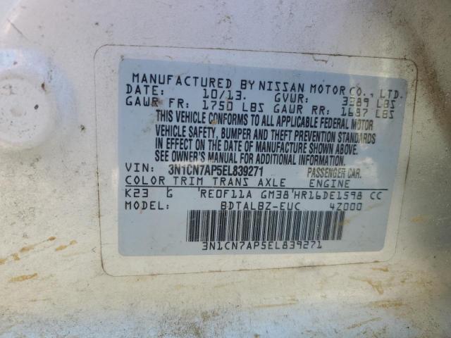 3N1CN7AP5EL839271 - 2014 NISSAN VERSA S SILVER photo 12