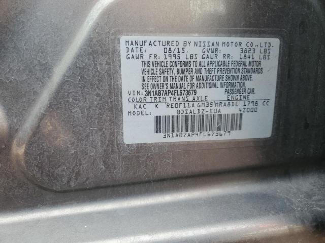 3N1AB7AP4FL673679 - 2015 NISSAN SENTRA S GRAY photo 12