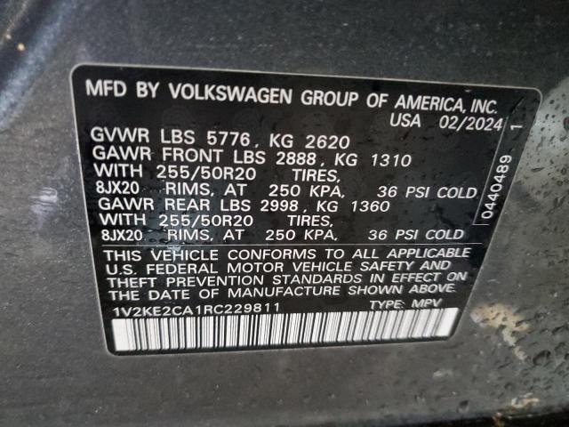 1V2KE2CA1RC229811 - 2024 VOLKSWAGEN ATLAS CROS SE Сірий фото 13