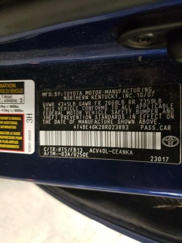 4T4BE46K28R023893 - 2008 TOYOTA CAMRY CE BLUE photo 12