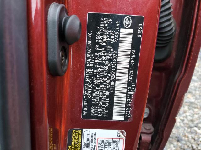 4T1BE32K74U348978 - 2004 TOYOTA CAMRY LE RED photo 12