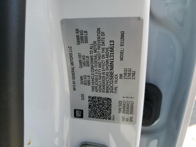 1GCGSBEN8N1316613 - 2022 CHEVROLET COLORADO WHITE photo 12