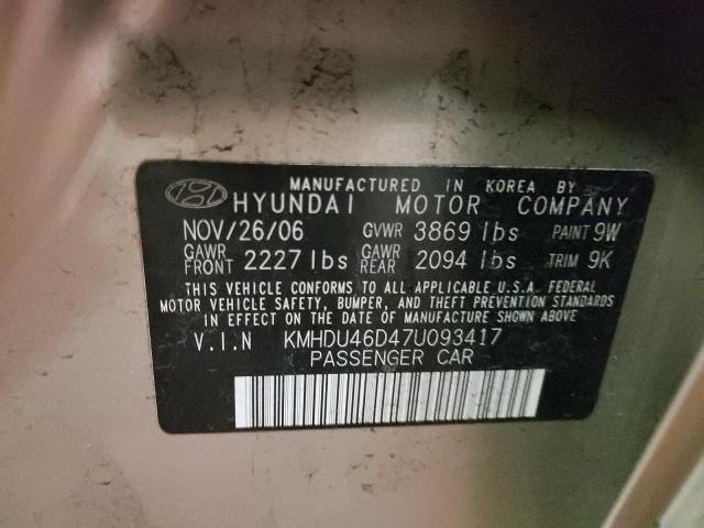 KMHDU46D47U093417 - 2007 HYUNDAI ELANTRA GLS TAN photo 12