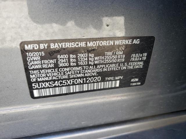 5UXKS4C5XF0N12020 - 2015 BMW X5 XDRIVE35D GRAY photo 13