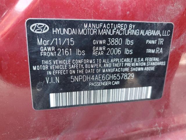 5NPDH4AE6GH657829 - 2016 HYUNDAI ELANTRA SE BURGUNDY photo 12