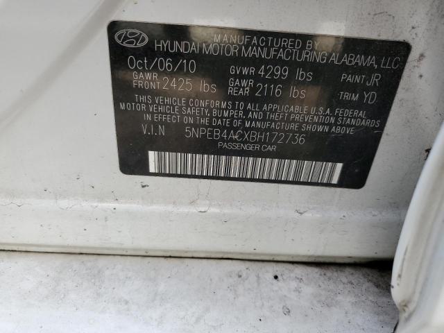 5NPEB4ACXBH172736 - 2011 HYUNDAI SONATA GLS WHITE photo 12