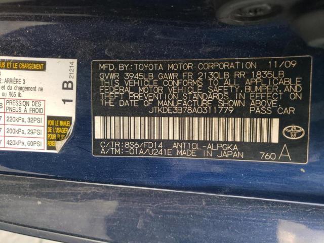 JTKDE3B78A0311779 - 2010 TOYOTA SCION TC 蓝色 照片 12