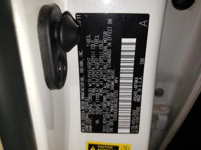 5TDZA3EH8CS021233 - 2012 TOYOTA HIGHLANDER BASE أبيض صورة 12