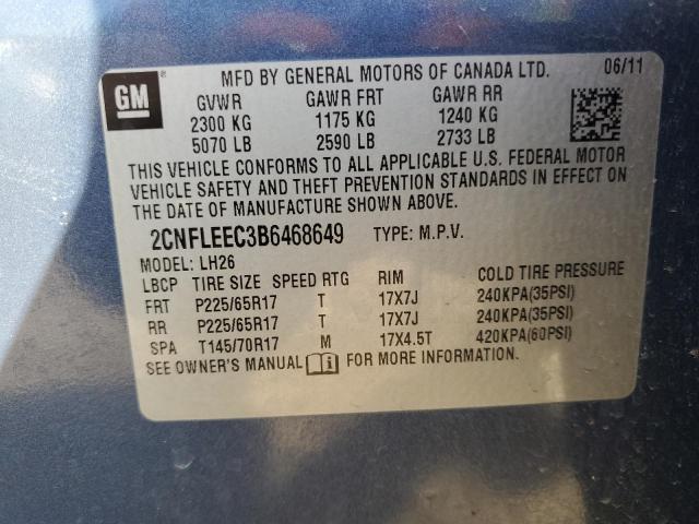 2CNFLEEC3B6468649 - 2011 CHEVROLET EQUINOX LT BLACK photo 14