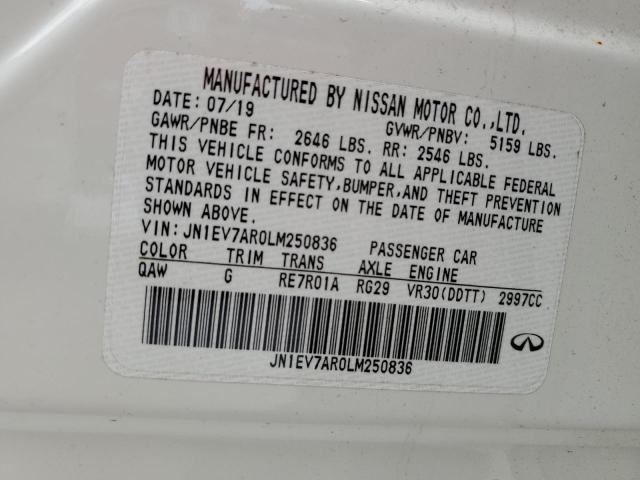 JN1EV7AR0LM250836 - 2020 INFINITI Q50 PURE WHITE photo 12