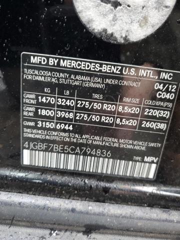 4JGBF7BE5CA794836 - 2012 MERCEDES-BENZ GL 450 4MATIC BLACK photo 14