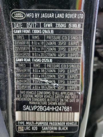 SALVP2BG4HH247681 - 2017 LAND ROVER RANGE ROVE SE BLACK photo 12