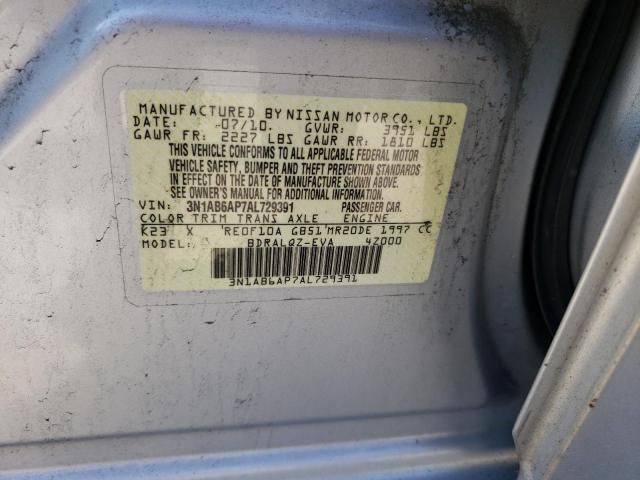 3N1AB6AP7AL729391 - 2010 NISSAN SENTRA 2.0 SILVER photo 12