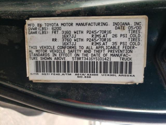 5TBRT3416YS101421 - 2000 TOYOTA TUNDRA ACCESS CAB Vert photo 12