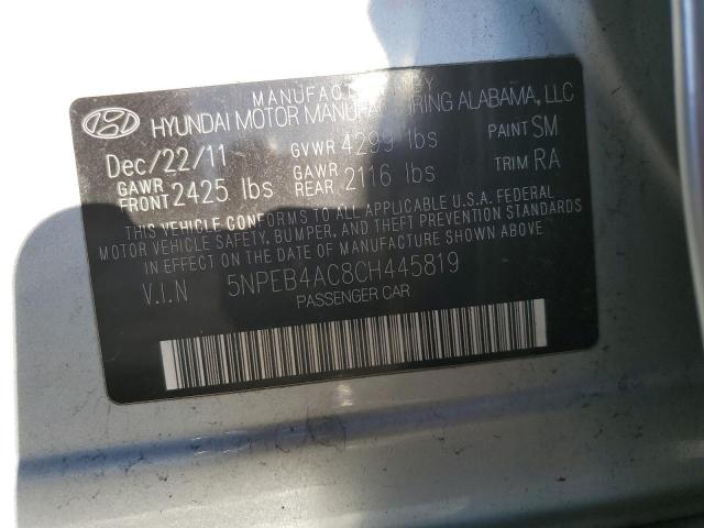 5NPEB4AC8CH445819 - 2012 HYUNDAI SONATA GLS SILVER photo 12