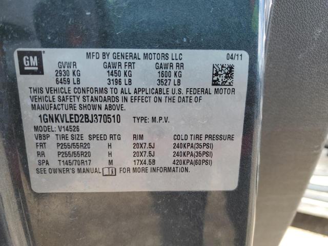 1GNKVLED2BJ370510 - 2011 CHEVROLET TRAVERSE LTZ CHARCOAL photo 12