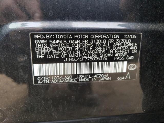 JTHGL46F775005376 - 2007 LEXUS LS 460L BLACK photo 12