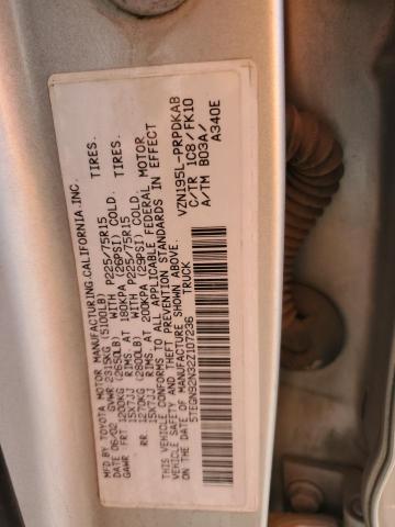 5TEGN92N32Z107236 - 2002 TOYOTA TACOMA DOUBLE CAB PRERUNNER SILVER photo 12