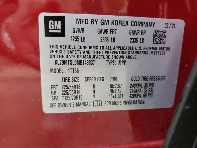 KL79MTSL9MB148837 - 2021 CHEVROLET TRAILBLAZE RS RED photo 12