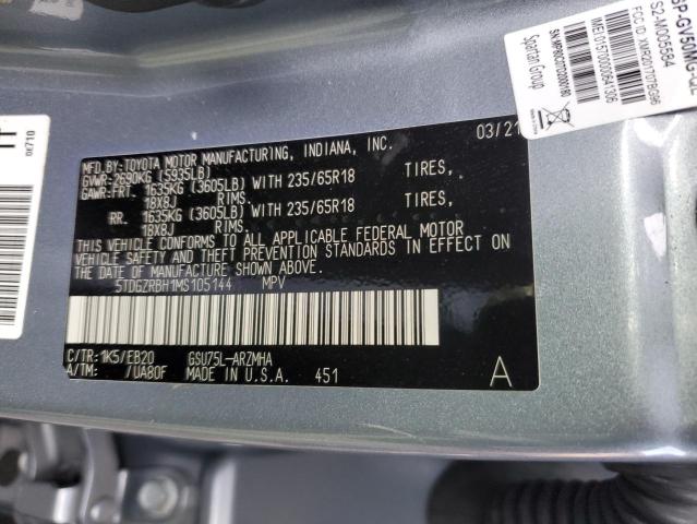 5TDGZRBH1MS105144 - 2021 TOYOTA HIGHLANDER XLE BLUE photo 13