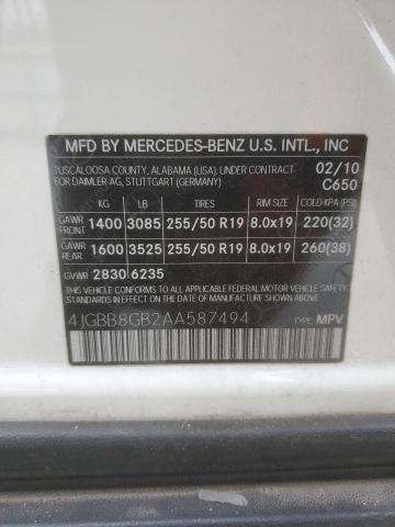 4JGBB8GB2AA587494 - 2010 MERCEDES-BENZ ML 350 4MATIC WHITE photo 13